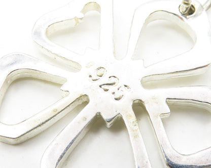 925 Sterling Silver  Shiny Smooth Flower Outline Drop Pendant  PT13930