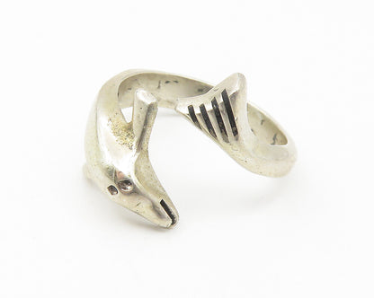 MEXICO 925 Silver  Vintage Dolphin Head & Tail Bypass Band Ring Sz 7  RG10774