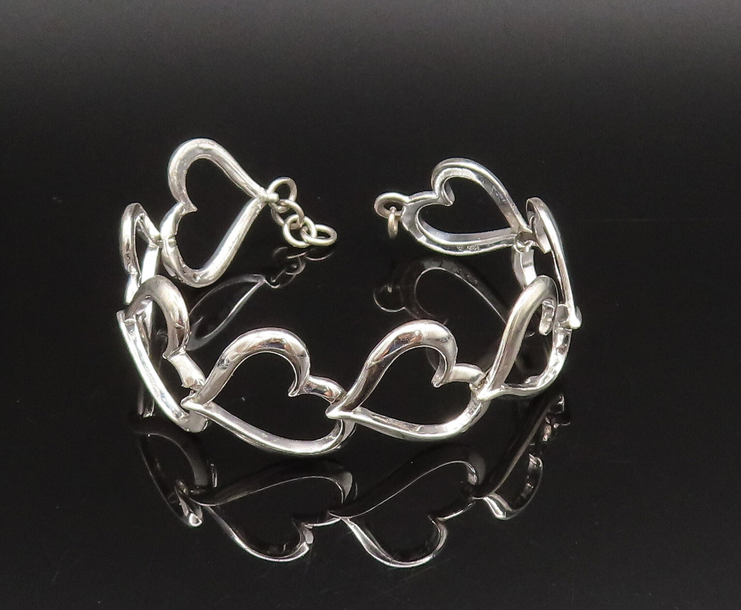 925 Silver  Vintage Genuine Diamonds Accent Open Love Heart Bracelet  BT9662