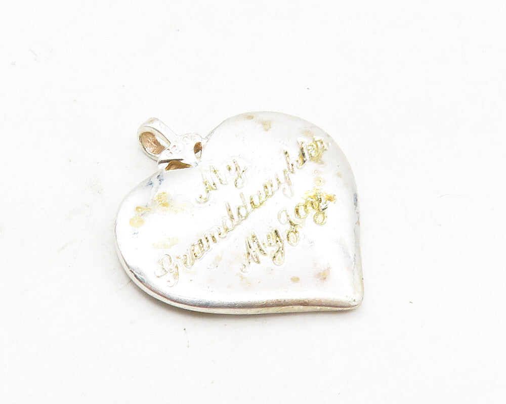 925 Sterling Silver  Vintage Petite Ruby Two Tone Love Heart Pendant  PT7420