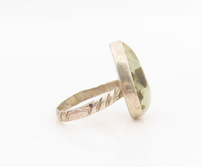 925 Sterling Silver Vintage Ring Green Prehnite Teardrop Band  Sz 6.5  RG34176