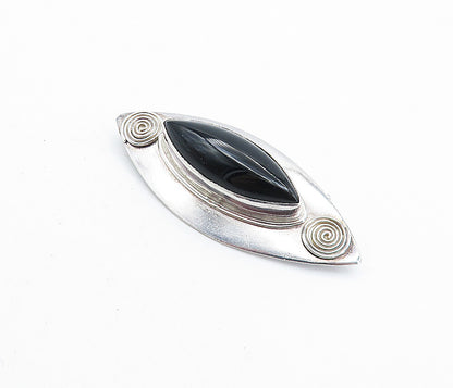 SAJEN 925 Silver  Vintage Cabochon Cut Black Onyx Shiny Brooch Pin  BP2764