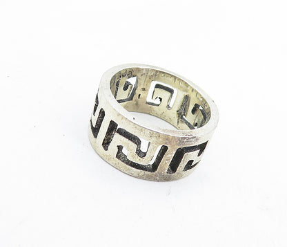 MEXICO 925 Sterling Silver  Vintage Dark Tone Greek Key Band Ring Sz 7  RG5790