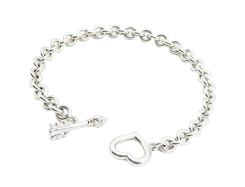 925 Sterling Silver  Love Heart Bow & Arrow Round Link Chain Bracelet  BT2630