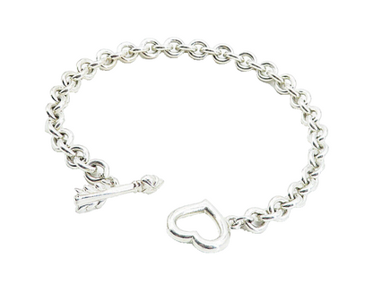 925 Sterling Silver  Love Heart Bow & Arrow Round Link Chain Bracelet  BT2630