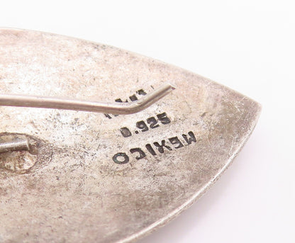 925 Sterling Silver Vintage Earrings MEXICO Etched Marquise Shape Leaf  EG14038