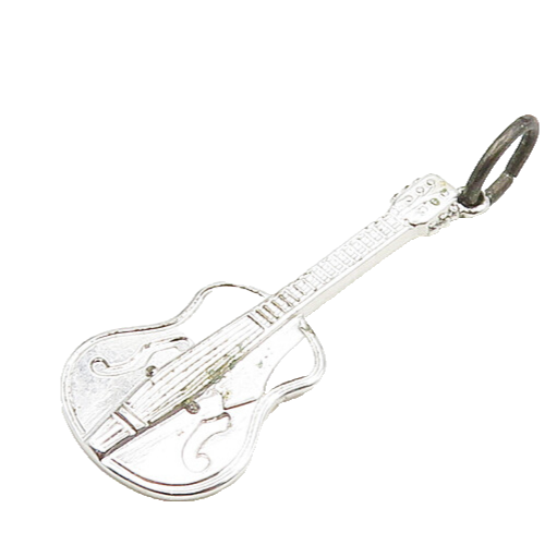 925 Sterling Silver  Vintage Shiny Guitar Instrument Motif Pendant  PT15534