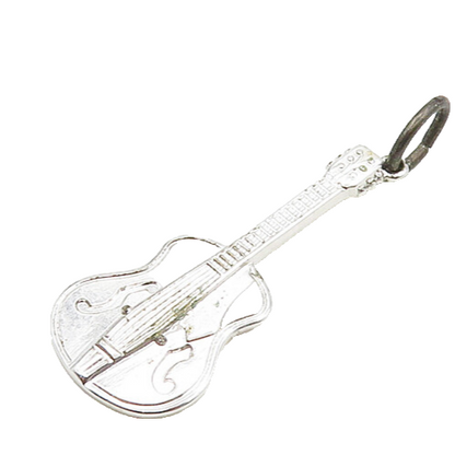 925 Sterling Silver  Vintage Shiny Guitar Instrument Motif Pendant  PT15534