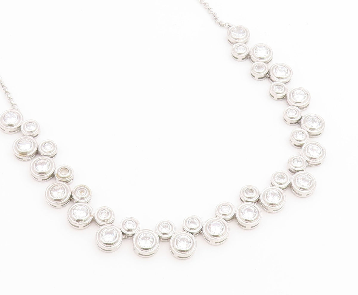 925 Sterling Silver Vintage Necklace Modern CZ Cascading Bubble Choker  NE4900