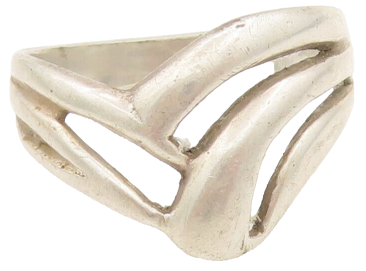 925 Sterling Silver  Vintage Modernist Solid Swirl Cutout Ring Sz 6  RG27186