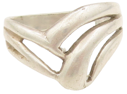 925 Sterling Silver  Vintage Modernist Solid Swirl Cutout Ring Sz 6  RG27186
