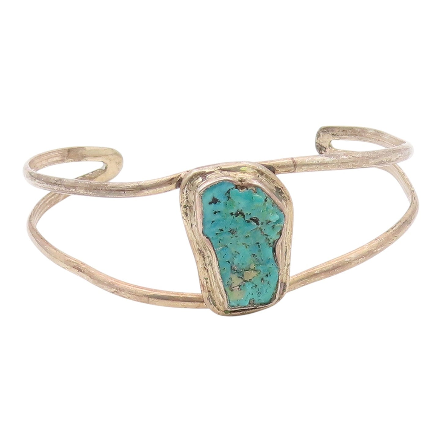 SOUTHWESTERN 925 Silver Vintage Rocky Turquoise Split Cuff Bracelet BT9697