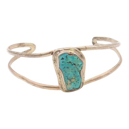 SOUTHWESTERN 925 Silver Vintage Rocky Turquoise Split Cuff Bracelet BT9697