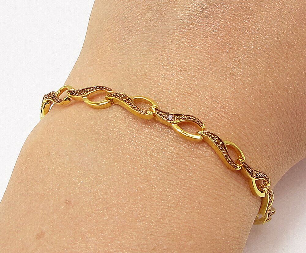 Gold Over 925 Sterling Silver Genuine Diamond Two Tone Tennis Bracelet BT1089