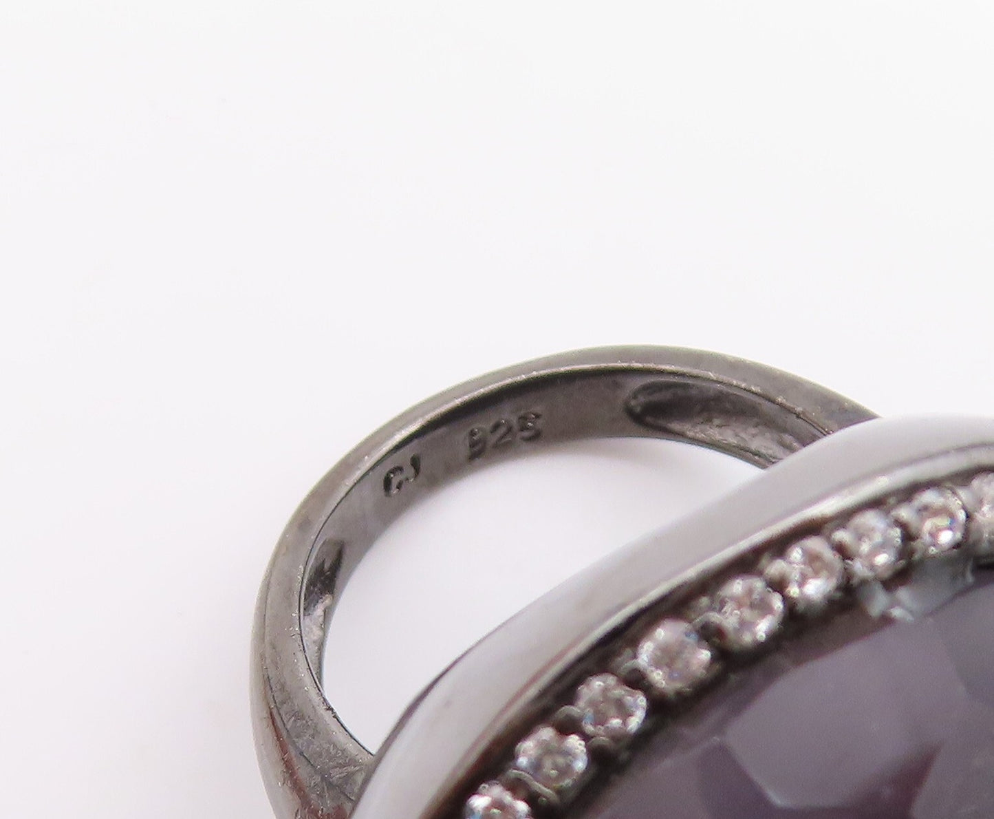 925 Sterling Silver Vintage Ring Large Purple Cat's Eye Halo CZ  SZ 6.5  RG31997