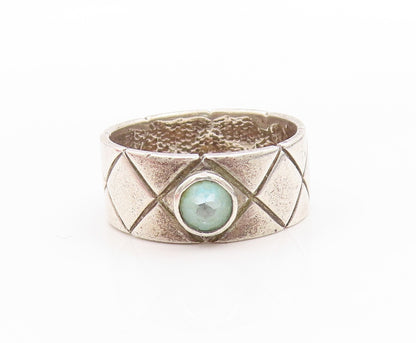 925 Sterling Silver Vintage Ring Topaz Quilted Raised Pattern Sz 7.5  RG33489