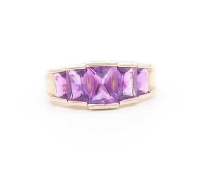 925 Sterling Silver Vintage Ring Square Amethyst Inlay  SZ 8.25  RG32133