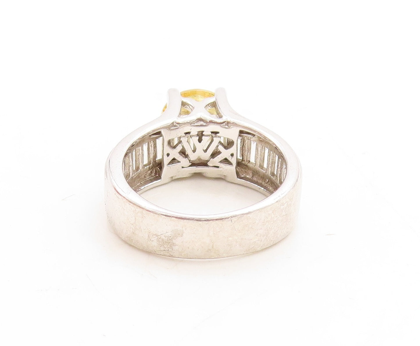 925 Sterling Silver Vintage Ring Rectangle CZ Band Round Citrine  Sz 7  RG31184