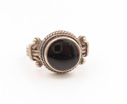925 Sterling Silver Vintage Ring Cabochon Black Onyx Statement Band Sz 7 RG35071