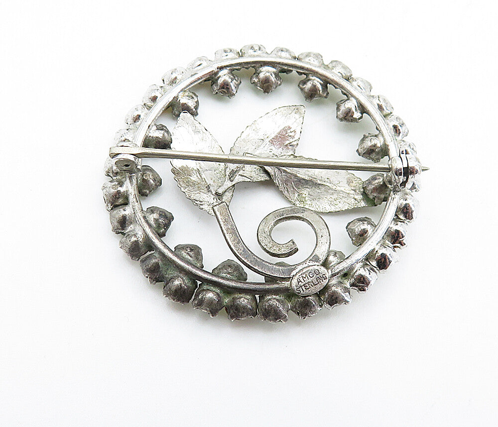 AM CO. 925 Silver  Vintage Citrine & Peridot Floral Leaf Brooch Pin  BP2825