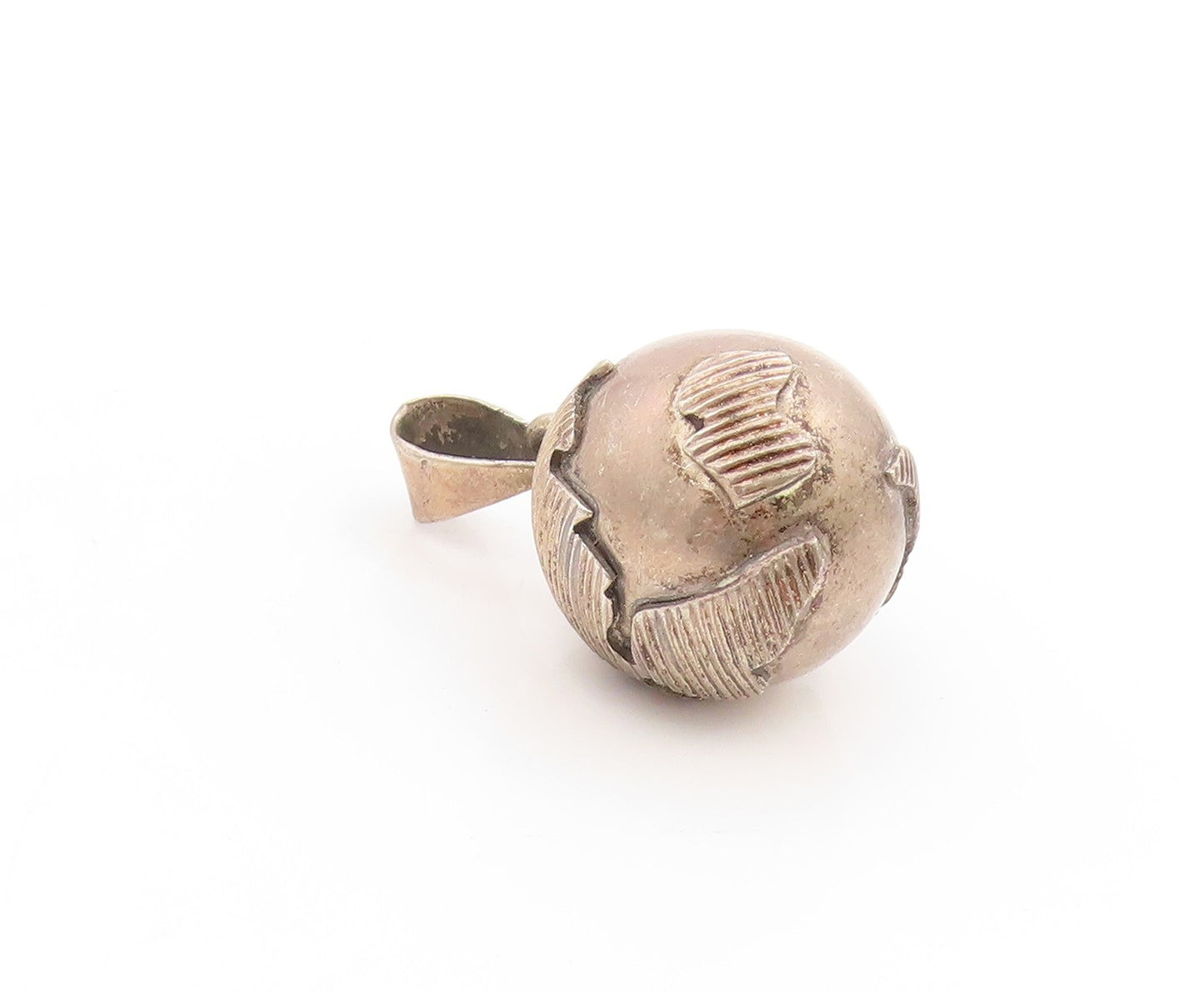 925 Sterling Silver Vintage Pendant Dark Tone Globe Bell Charm JINGLES  PT25084