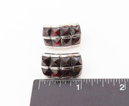 925 Sterling Silver Vintage Earrings Two Row Inside Out Garnet Inlay  EG13398