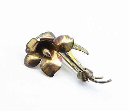 CARLART 925 Sterling Silver  Vintage Sculpted Flower Motif Brooch Pin  BP2844