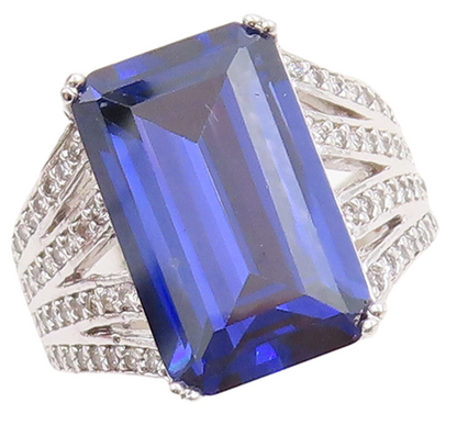 925 Sterling Silver Vintage Ring Rectangle Sapphire Cutout CZ Band Sz 7  RG30556