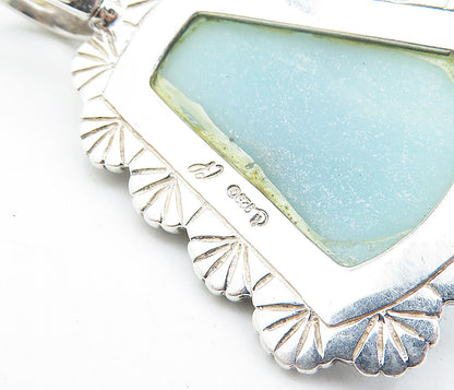 CAROLYN POLLACK 925 Silver  Vintage Gemstone Shiny Wavy Border Pendant PT4017