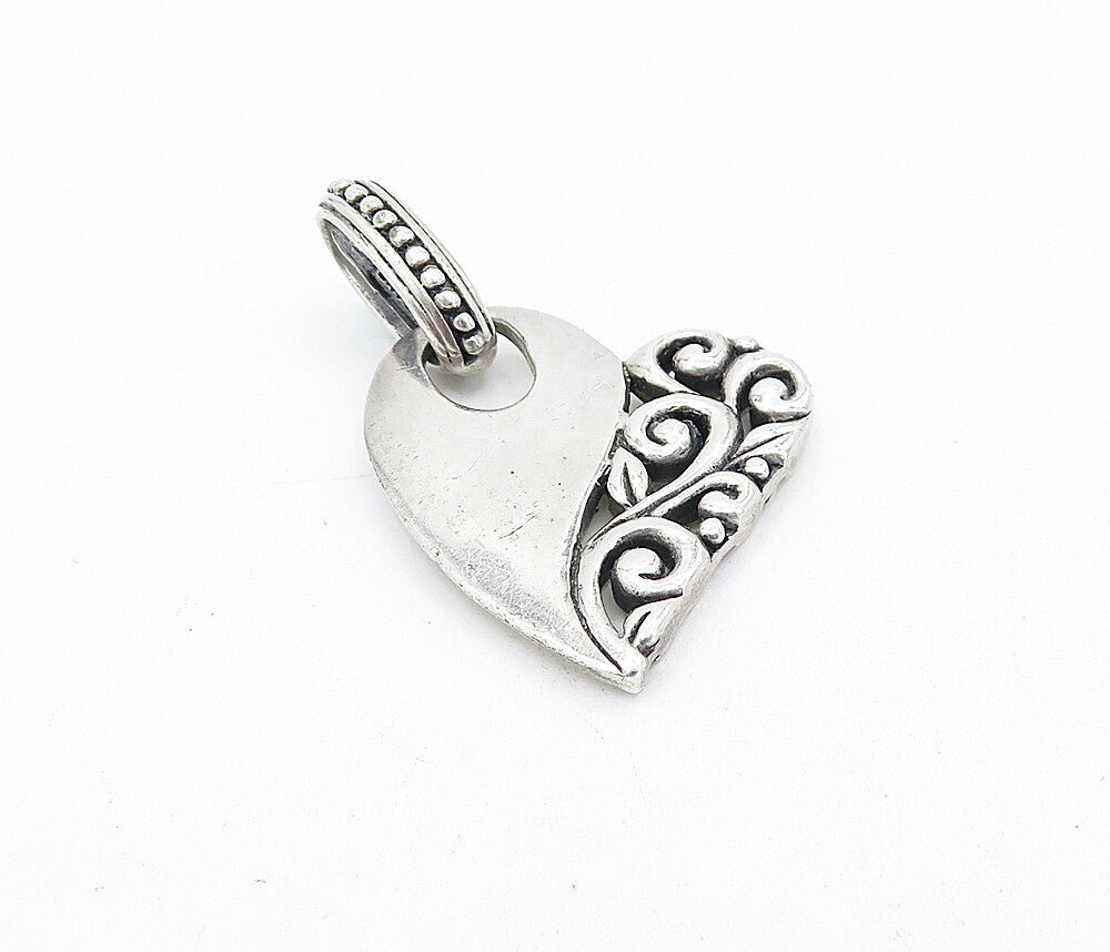 925 Sterling Silver  Vintage Floral Swirl Vine Love Heart Drop Pendant  PT5252