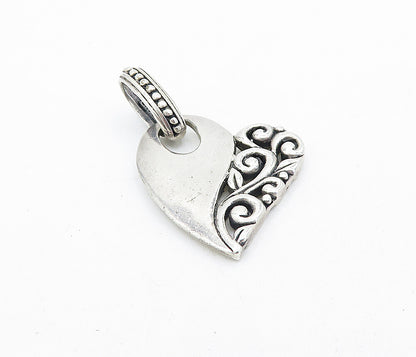 925 Sterling Silver  Vintage Floral Swirl Vine Love Heart Drop Pendant  PT5252