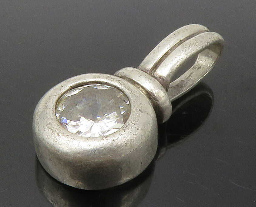 925 Sterling Silver  Vintage Faceted Round Cut Cubic Zirconia Pendant  PT11213