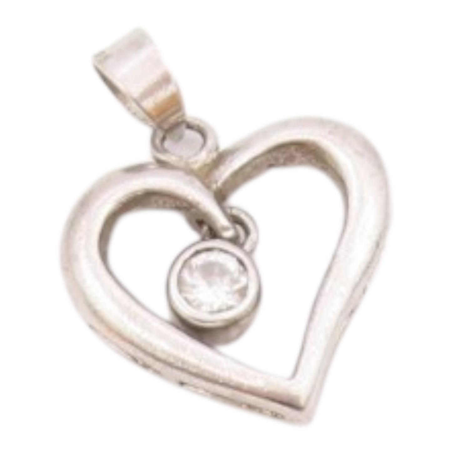925 Sterling Silver  Vintage Topaz Open Love Heart Shiny Pendant  PT17692