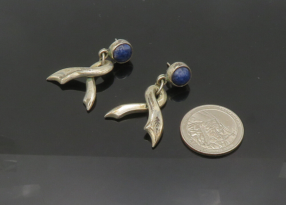 MEXICO 925 Sterling Silver  Vintage Sodalite Ribbon Dangle Earrings  EG10510