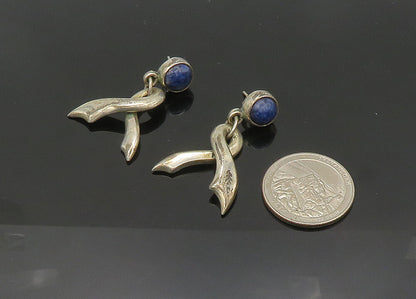 MEXICO 925 Sterling Silver  Vintage Sodalite Ribbon Dangle Earrings  EG10510