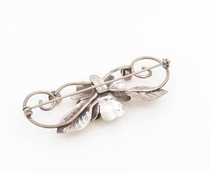 LANG 925 Sterling Silver Vintage Rose Flower Swirl Vine Motif Brooch Pin BP3873
