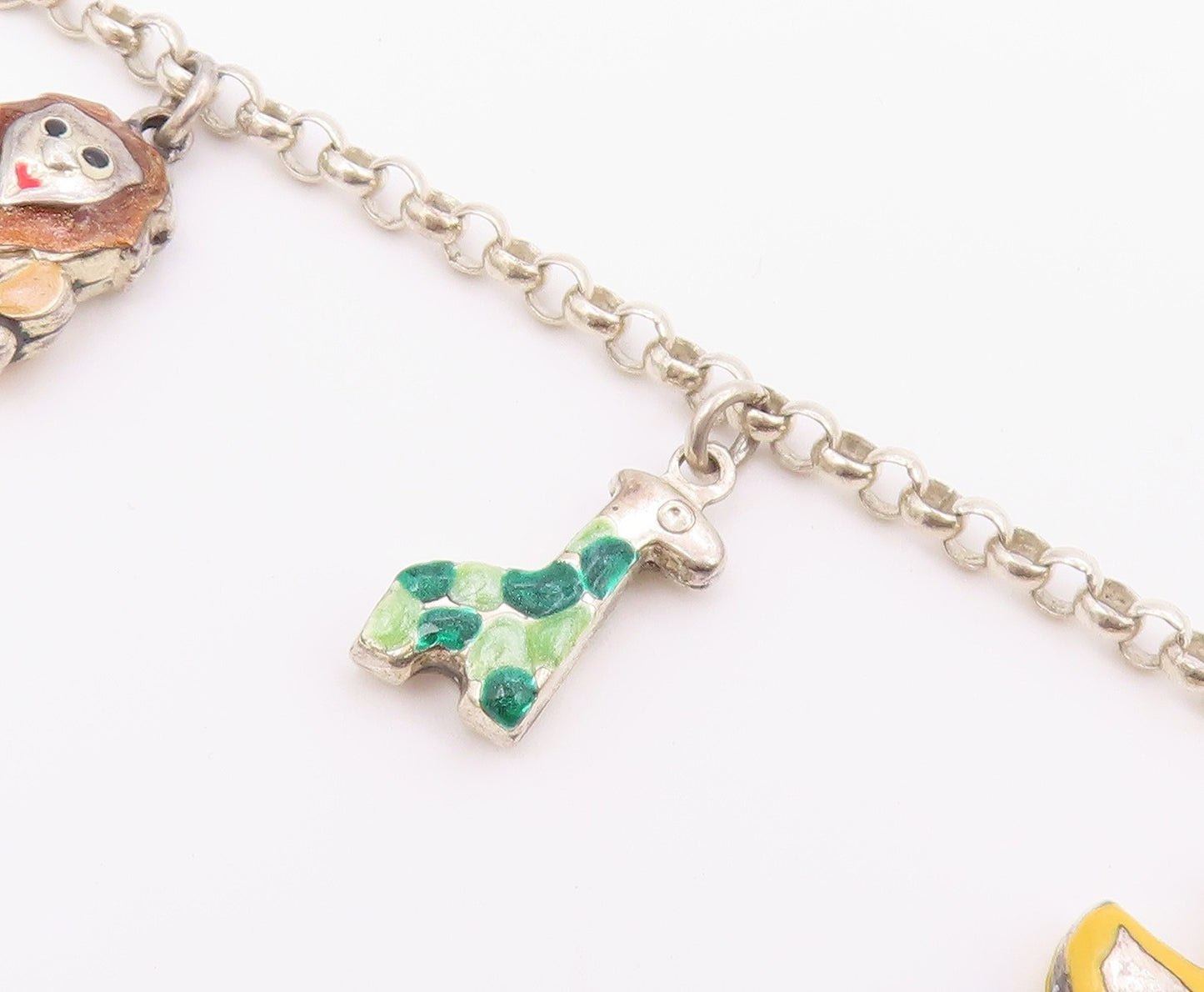 925 Silver  Vintage Lion Giraffe Duck Cow & Elephant Charm Bracelet  BT9333