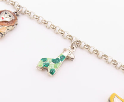 925 Silver  Vintage Lion Giraffe Duck Cow & Elephant Charm Bracelet  BT9333