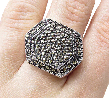 925 Sterling Silver  Marcasite Hexagon Cluster Ring Sz 6.5  RG1555