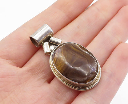 MEXICO 925 Sterling Silver  Vintage Tiger's Eye Oval Slide Pendant  PT4888