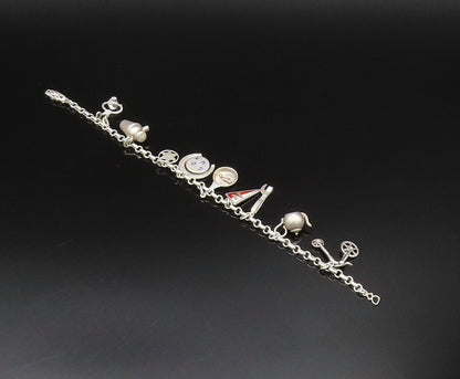 925 Silver  Vintage Hot Dog Pan Crystal Quartz & Multi Charm Bracelet  BT9667