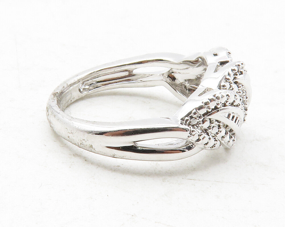 925 Sterling Silver  Genuine Diamonds Shiny Swirl Band Ring Sz 6  RG12508