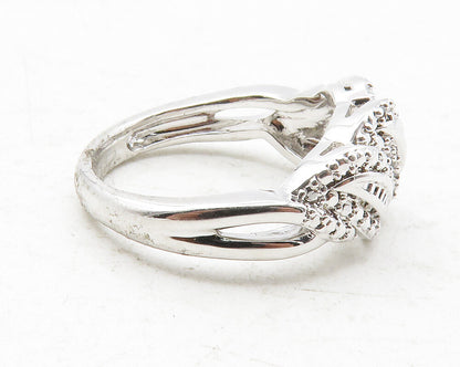 925 Sterling Silver  Genuine Diamonds Shiny Swirl Band Ring Sz 6  RG12508