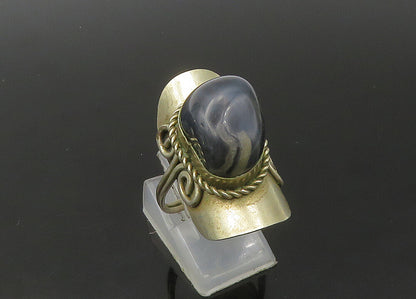 925 Sterling Silver  Vintage Agate Adjustable Cocktail Ring Sz 9  RG22463