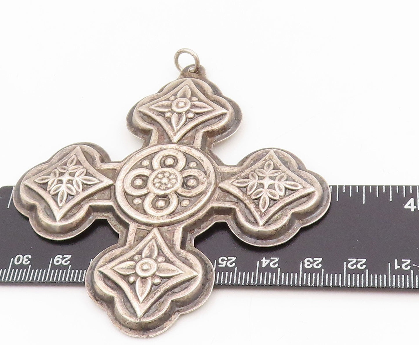 925 Sterling Silver Vintage Pendant REED & BARTON Large Christmas Cross  PT25500