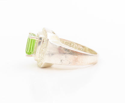 925 Sterling Silver Vintage Ring Halo Peridot Geometric Band  Sz 7  RG33990