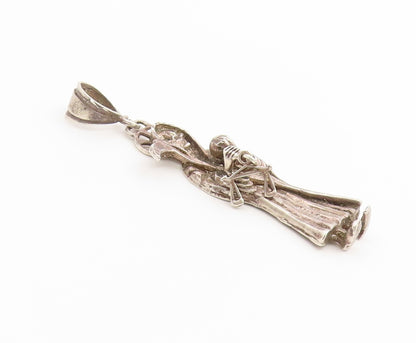 925 Sterling Silver Vintage Pendant Scale Of Justice Grim Reaper Figure  PT26587
