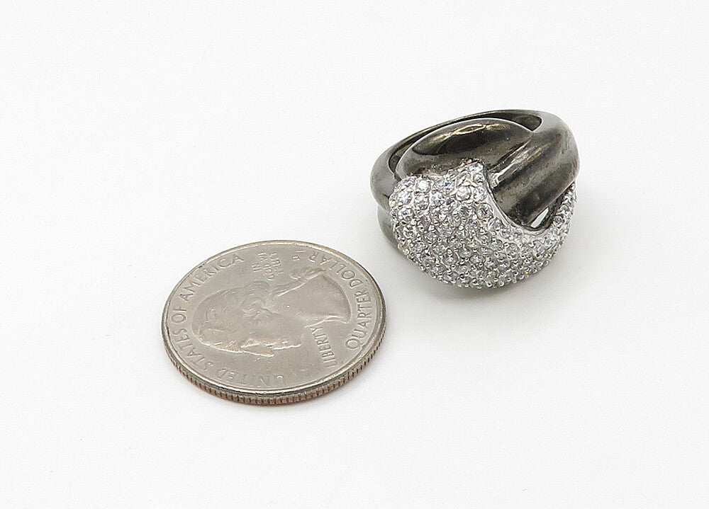 925 Sterling Silver  Vintage Cubic Zirconia Encrusted Band Ring Sz 7  RG21451