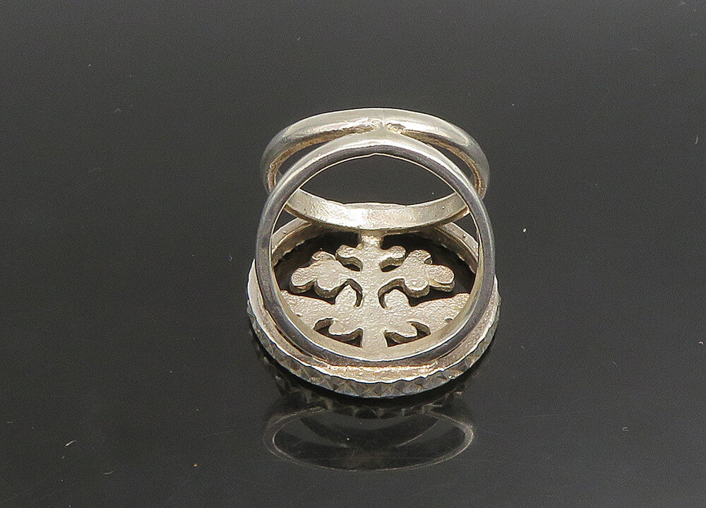 925 Sterling Silver  Vintage Shiny Diamond Cut Tree Band Ring Sz 7.5  RG23409