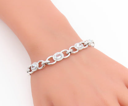 925 Sterling Silver Vintage Bracelet Oval Cut Blue Topaz Statement Chain BT12230